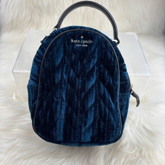 Kate Spade Briar Lane Quilted Crushed Velvet mini Midnight Blue Backpack - Picture 10 of 12